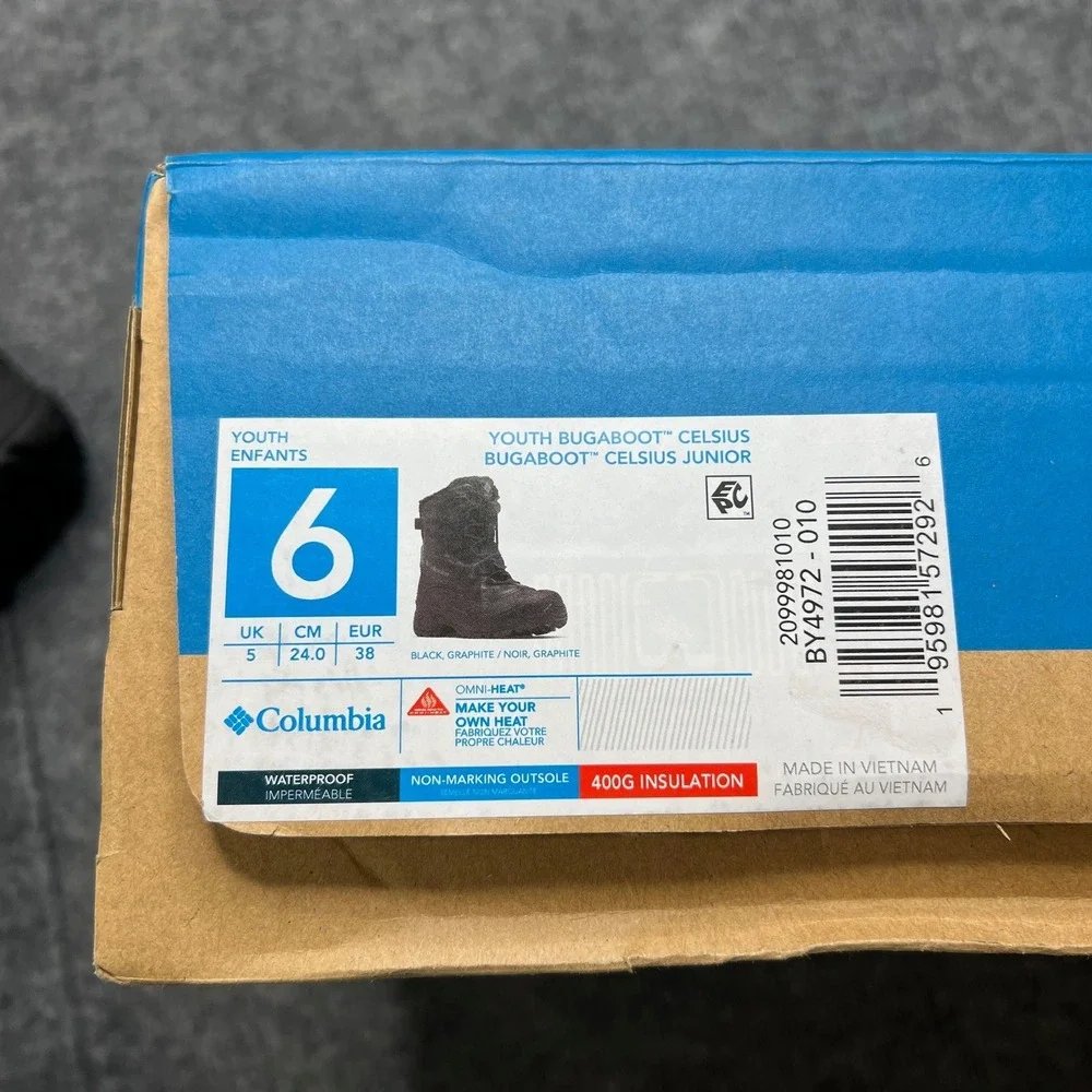 NIB Columbia Kids 6 Bugaboot Celsius‎ Black Waterproof 400g Insulated Snow Boots